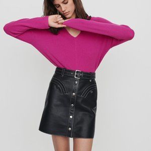 Maje, Leather belted A-line skirt, Size: 0, New